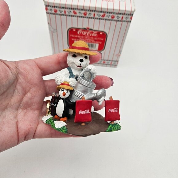 Coca Cola Polar Bear Cubs Figurine Penguin Gardening Planting Seeds Friendship - Picture 2 of 8